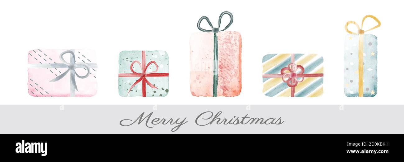 Kreative bunte weihnachts-Geschenkbox mit handbemaltem Aquarell. Niedliche Geschenk-Paket Vektor Illustration Kunst für Dekoration Design über fest verwendet Stock Vektor