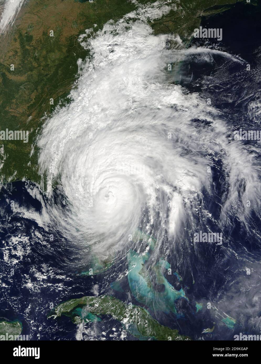 Auge des Hurrikans. Hurrikan auf der Erde. Taifun über dem Planeten Erde. Kategorie 5 Super Taifun nähert sich der Küste. Blick aus dem Weltraum. (Elemente Stockfoto