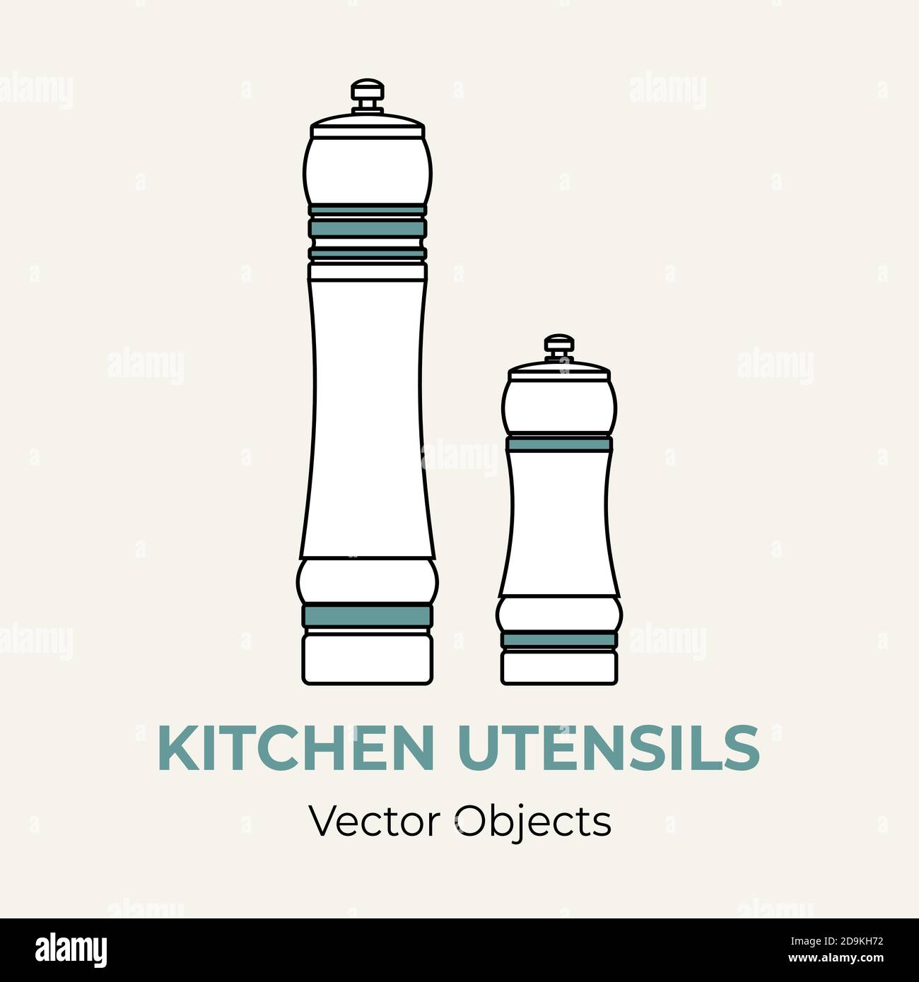 Pfeffer Salz Mühle Shaker Vektor-Illustration. Vektor Linie Illustration isoliert hölzernen Pfeffermühle Logo Symbol Café Menü Stock Vektor