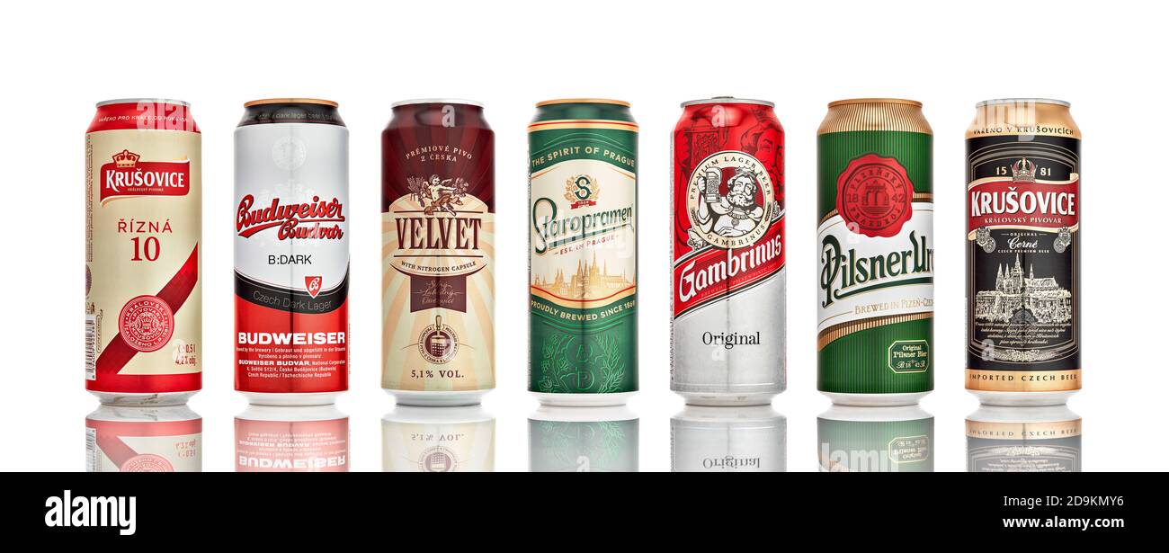 Set von beliebten tschechischen Bier in Dosen 21.06.2019, Rostov-on-Don, Russland. Stockfoto