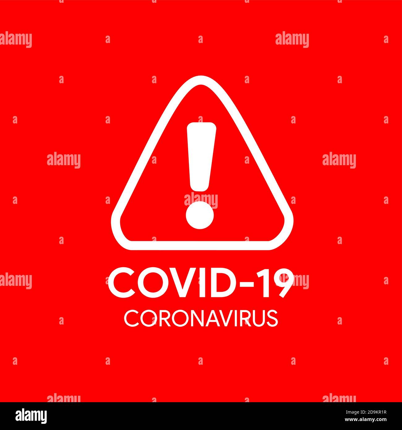 Symbol für Warnung und Aufmerksamkeit des Coronavirus. Ausrufezeichen Gesundheitsgefährdungszeichen, COVID-19 oder 2019-nCoV-Epidemie und Pandemiezeichen. Einfaches flaches Logo. Stock Vektor
