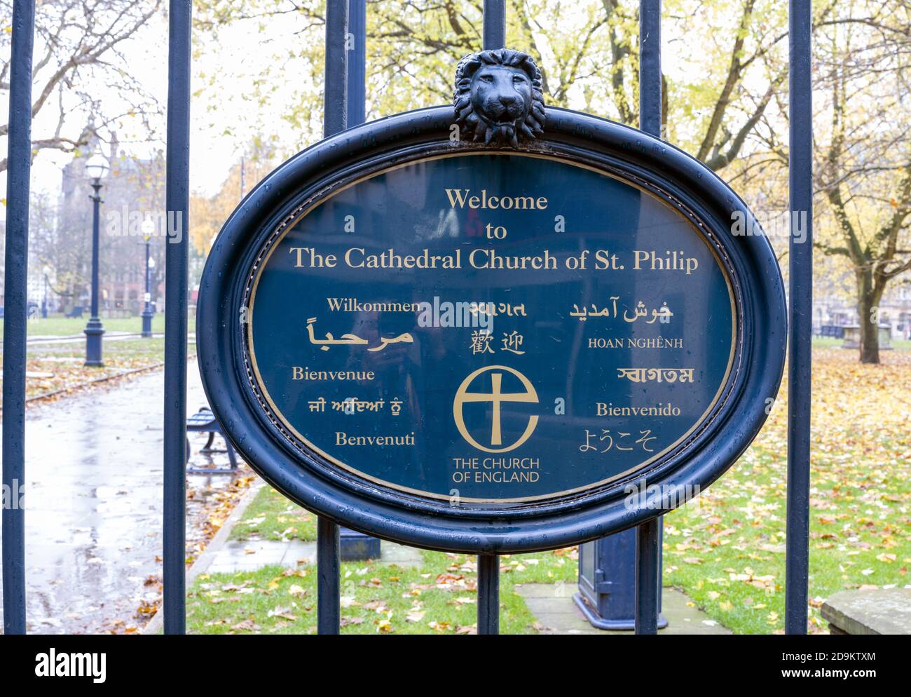 Willkommen bei der Cathedral Church of St. Philip, Birmingham, England, Großbritannien zu unterzeichnen Stockfoto