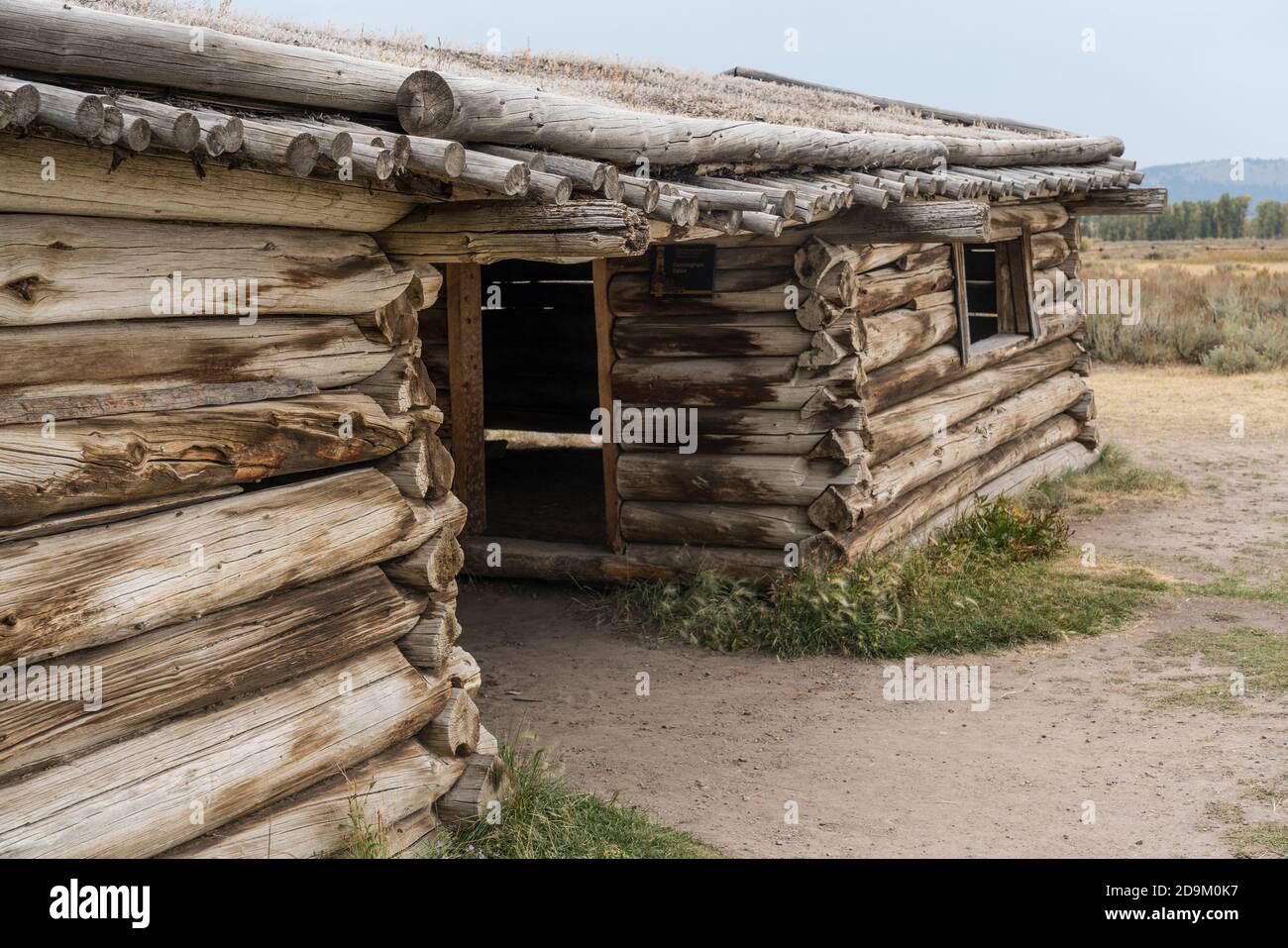 Detail der alten historischen Cunningham Blockhütte, die 1888 gebaut wurde. Grand Teton National Park, Wyoming, USA. Stockfoto