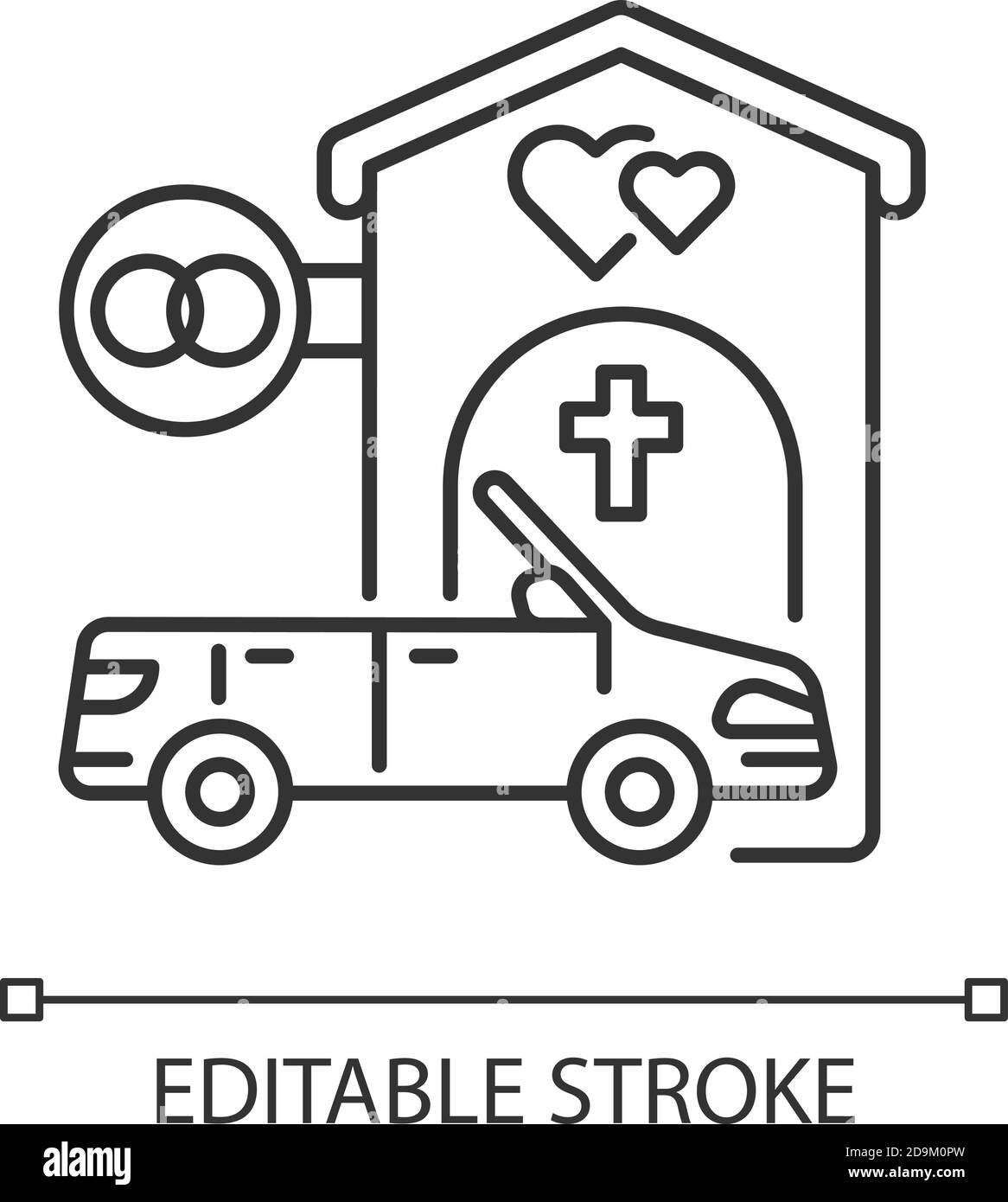 Fahren Sie durch Hochzeit Kapelle lineare Ikone Stock Vektor