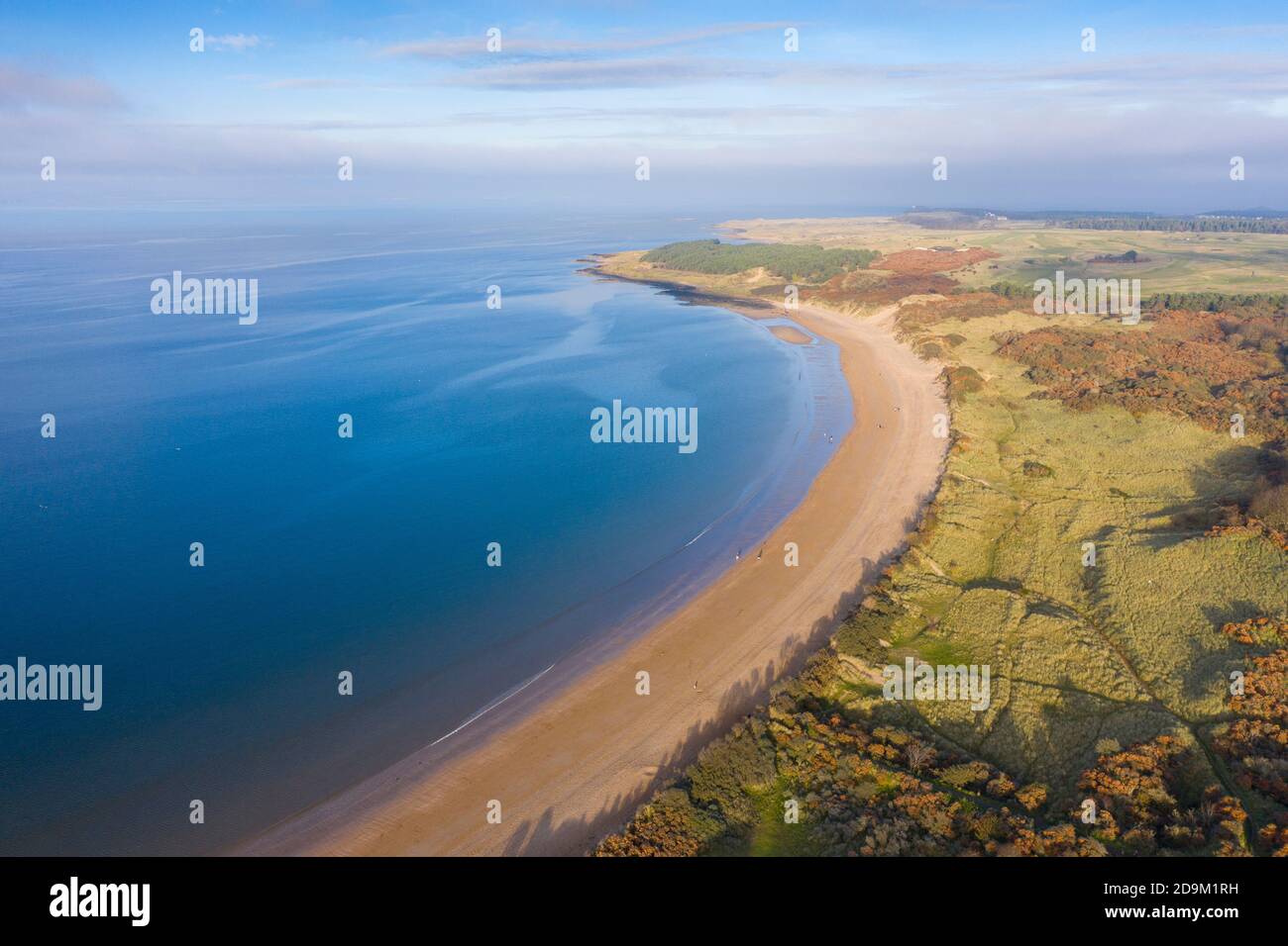 Luftaufnahme von Gullane Beach und Bents in East Lothian, Schottland UK Stockfoto