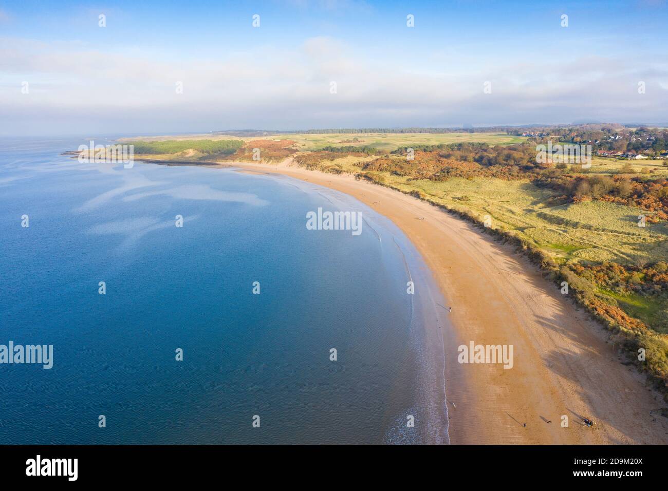 Luftaufnahme von Gullane Beach und Bents in East Lothian, Schottland UK Stockfoto