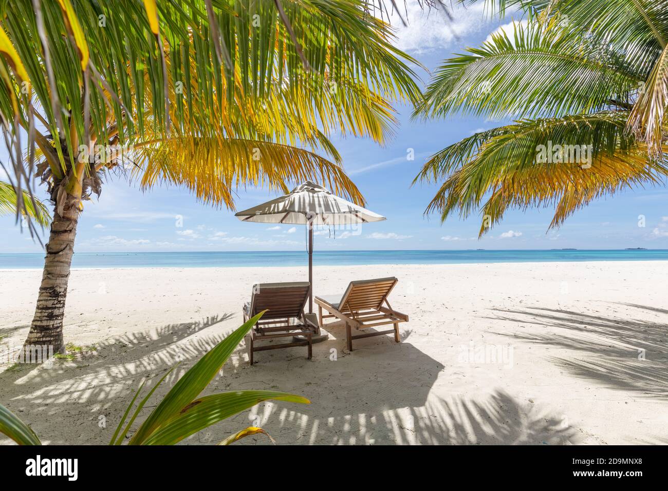 Tropical Beach Resort, Luxus weißen Sandstrand Landschaft, Sommer Tourismus Destination, Urlaub Stockfoto
