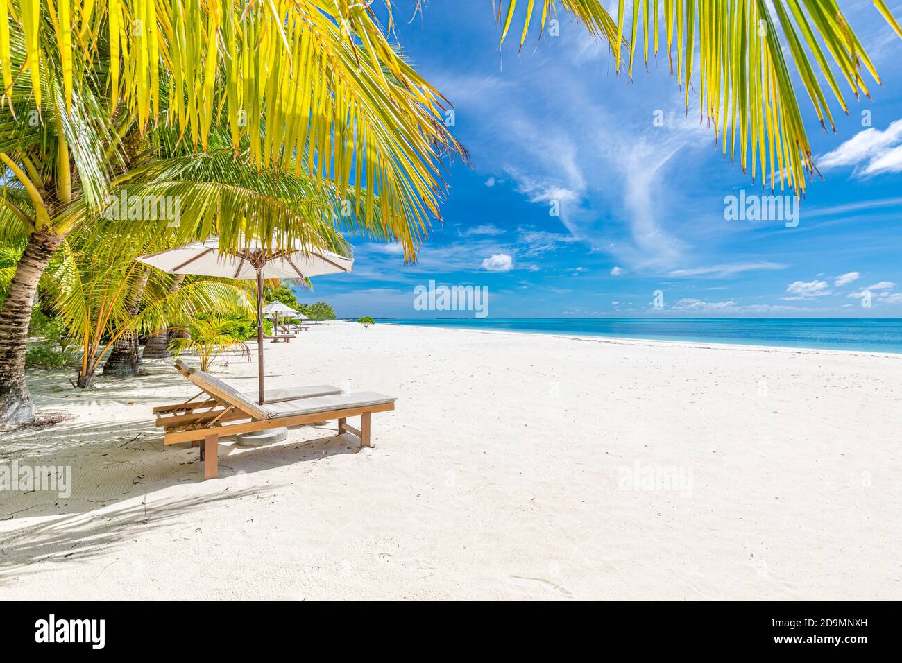 Tropical Beach Resort, Luxus weißen Sandstrand Landschaft, Sommer Tourismus Destination, Urlaub Stockfoto