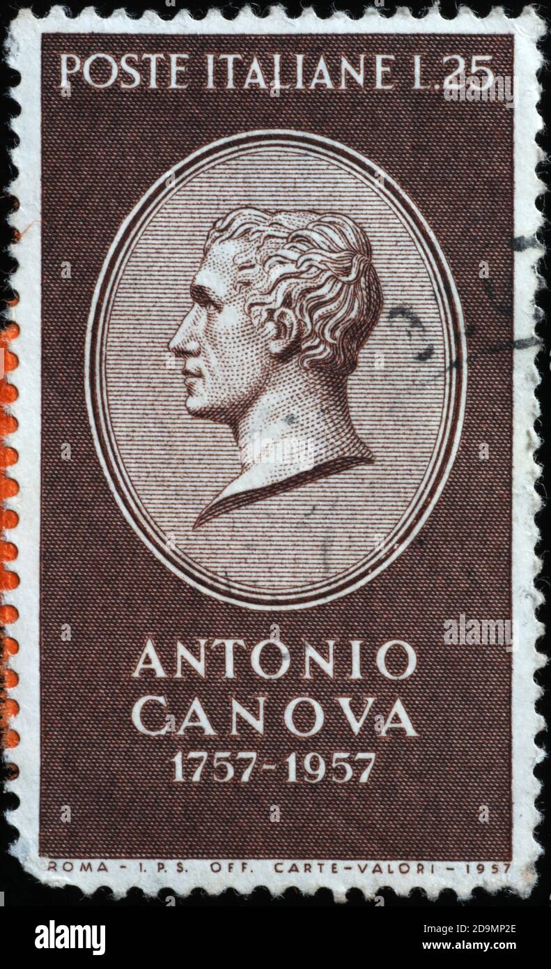 Antonio Canova auf alter italienischer Briefmarke Stockfoto