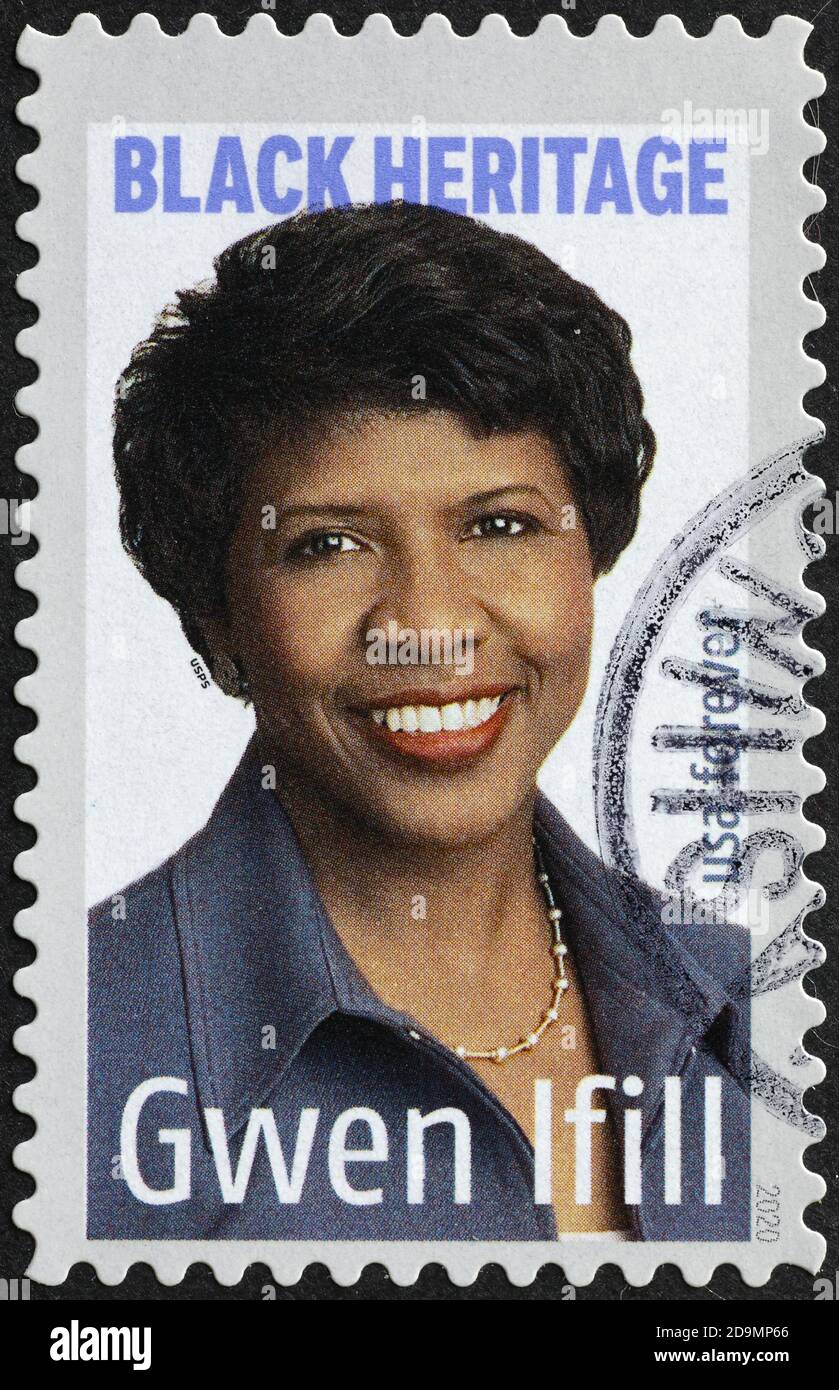 Schwarzes Erbe, Gwen Ifill auf amerikanischer Briefmarke Stockfoto