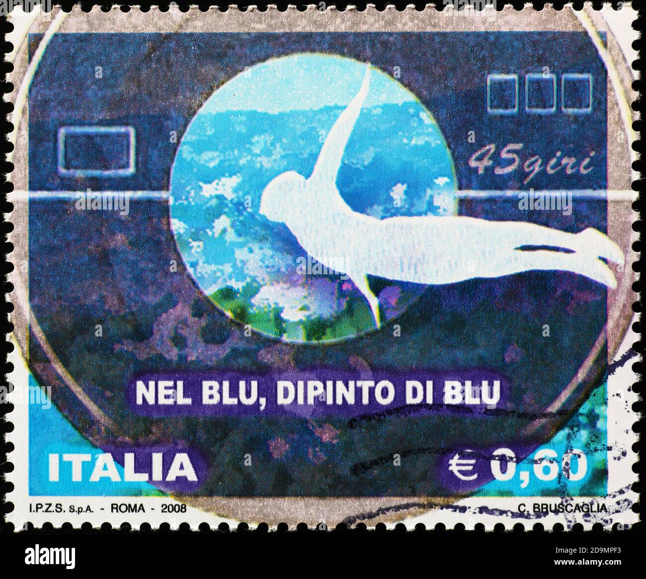 Feier des italienischen Songs Nel blu dipinto di blu auf Stempel Stockfoto