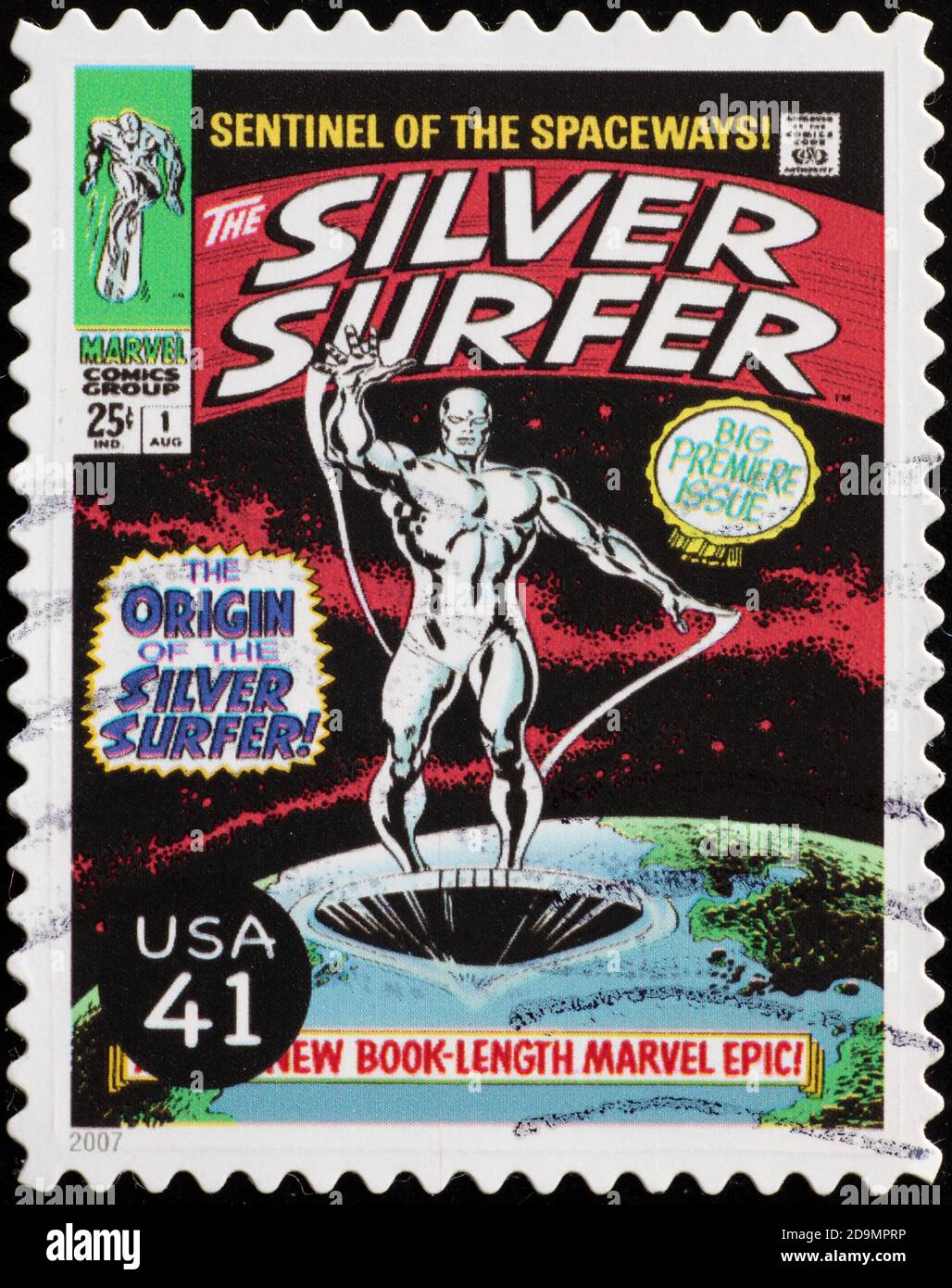 Cover des Silver Surfer Magazins auf amerikanischer Briefmarke Stockfoto