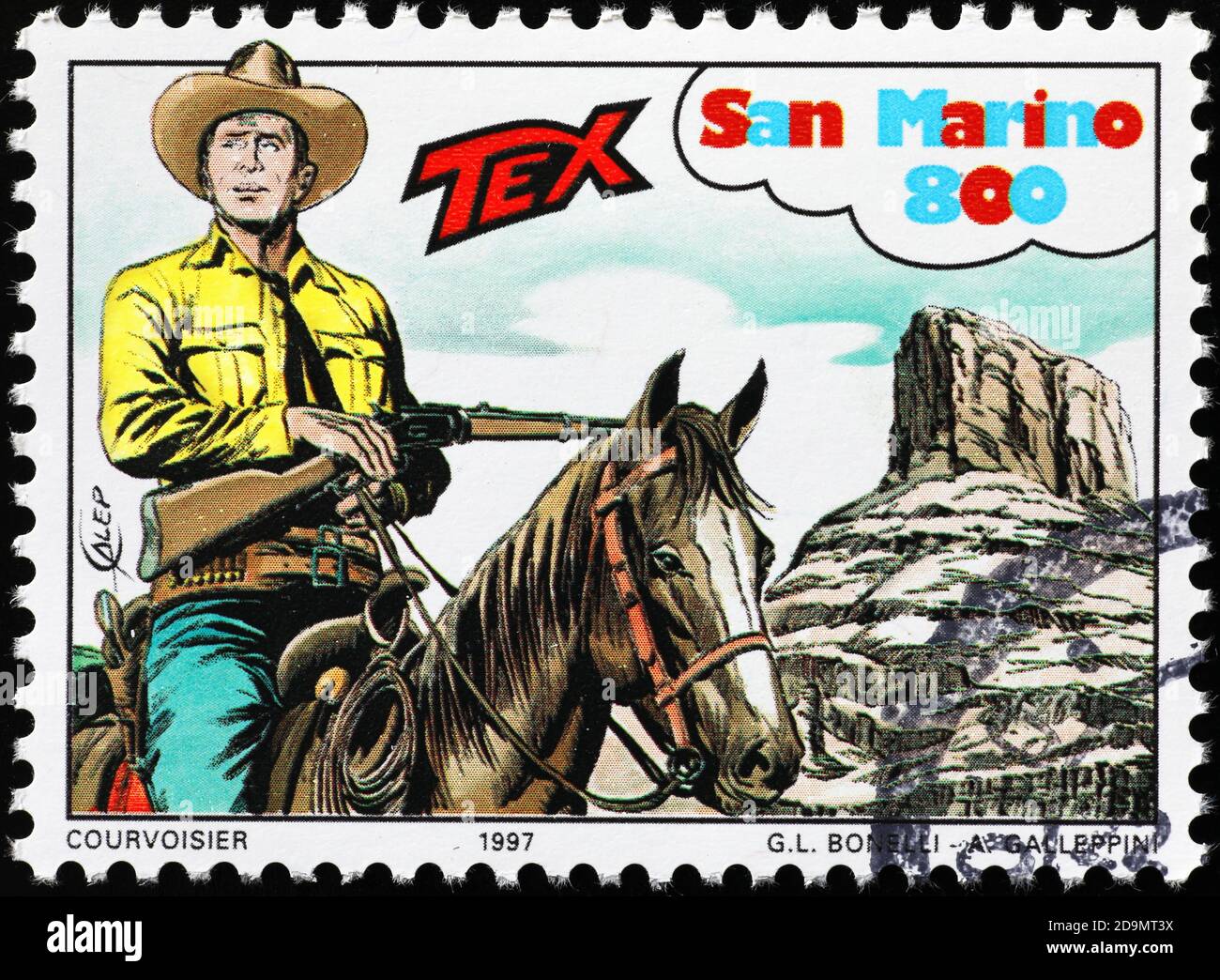 Italienische Cartoon Tex Willer Briefmarke Stockfoto