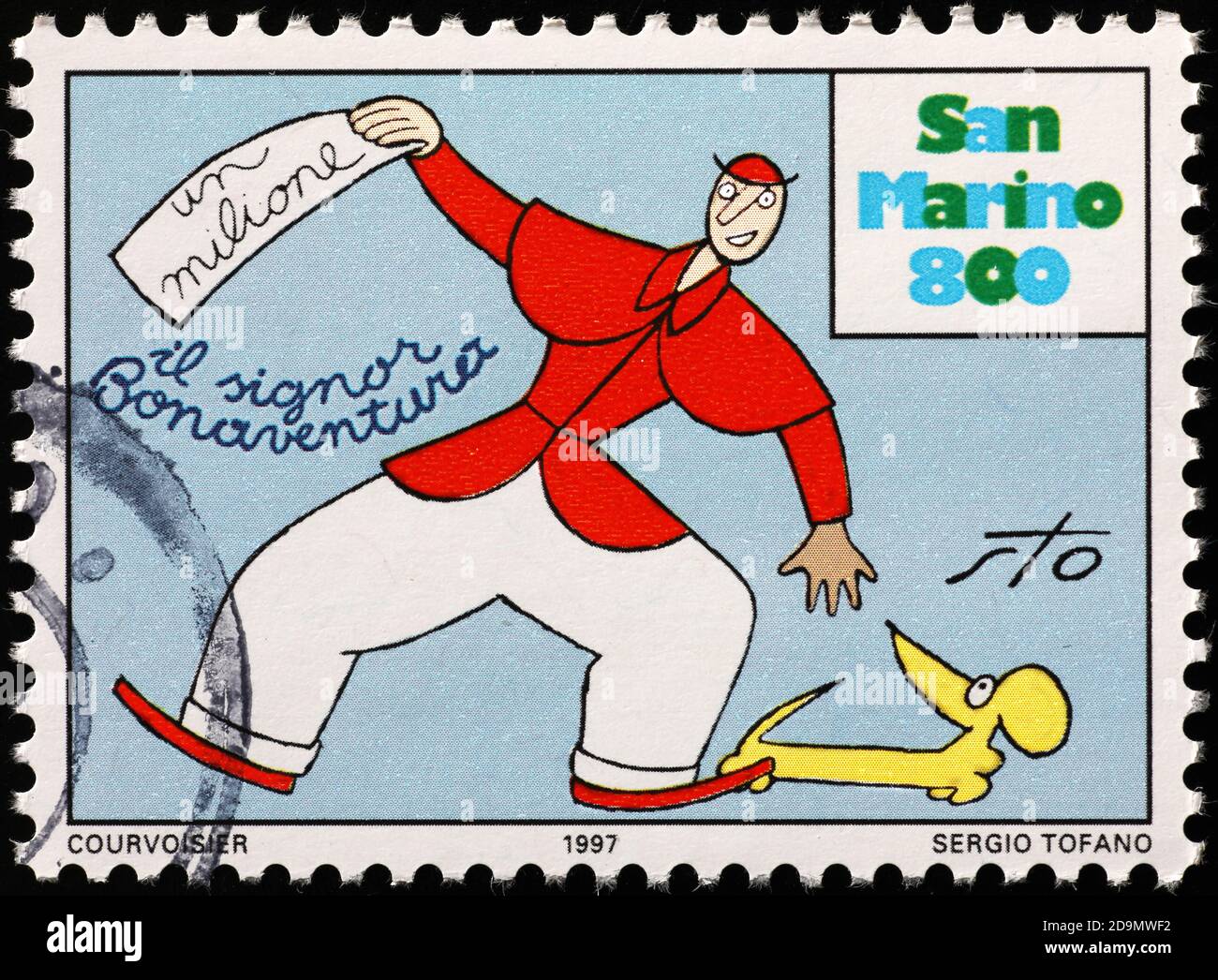 Alte italienische Karikatur Signor Bonaventura auf Briefmarke Stockfoto