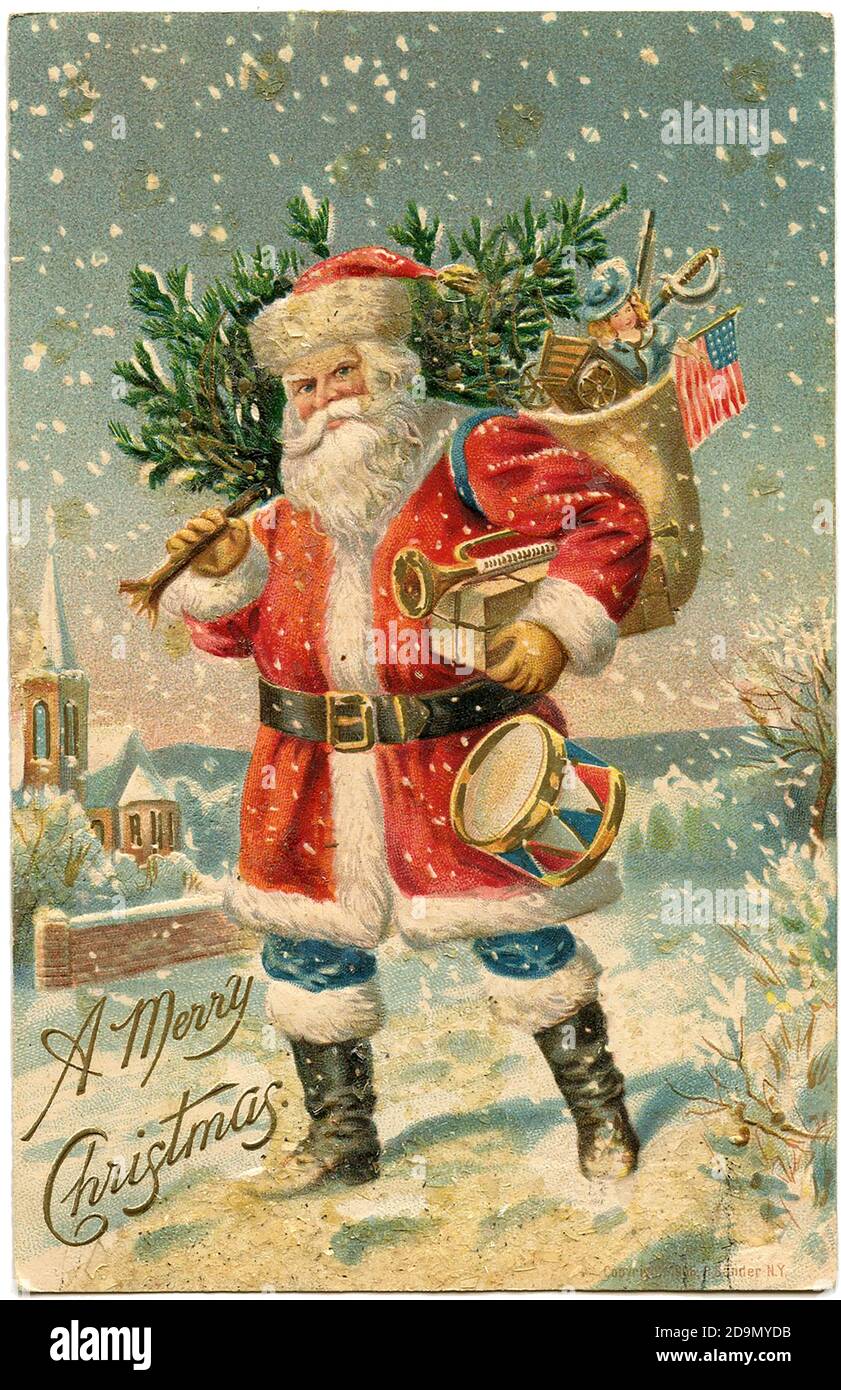 Eine klassische Weihnachtsmann - Alte Christchas-Karte Illustration im Vintage-Stil Stockfoto