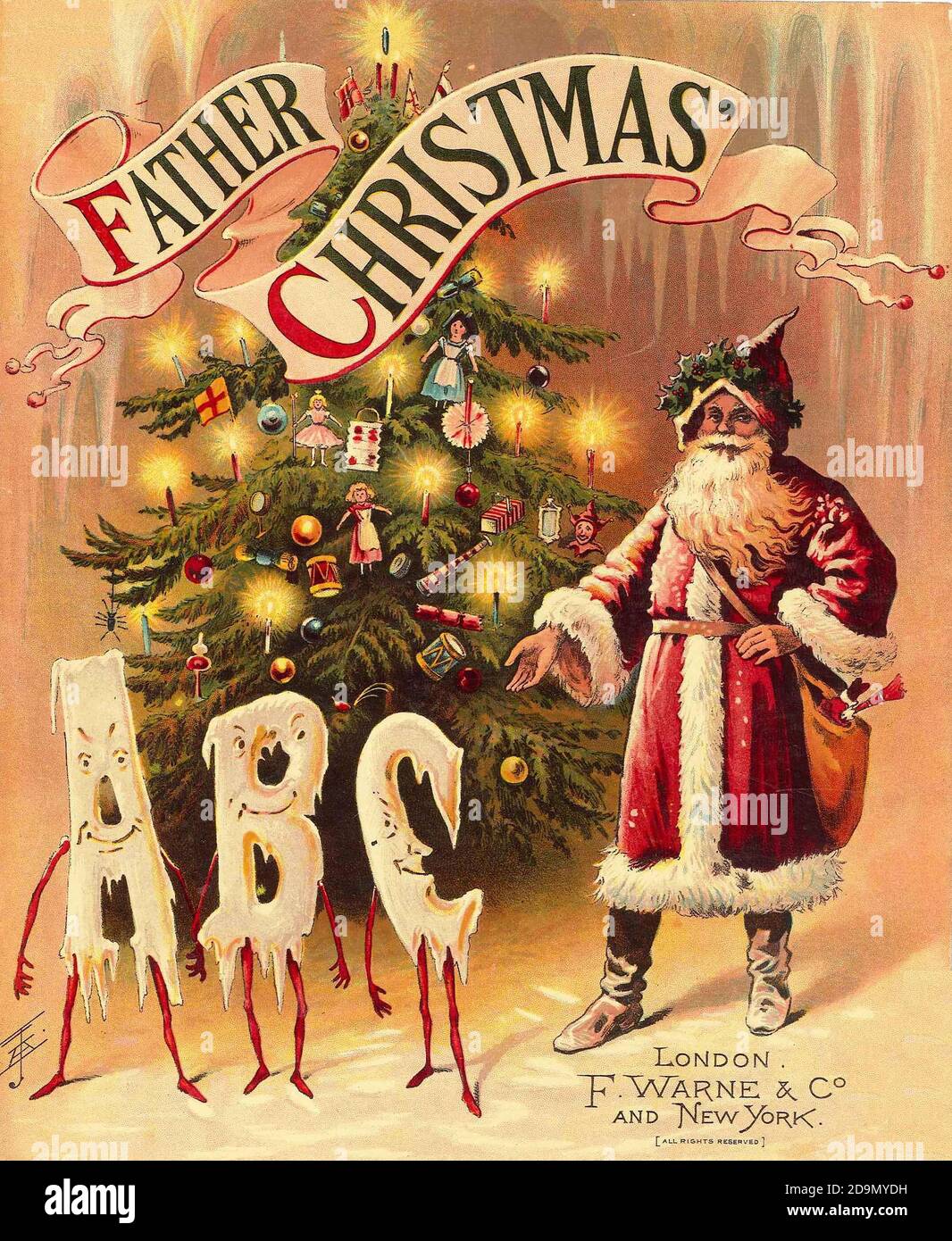 Santa Claus - Vater Weihnachten. Alte Christmaskartensillustration im Vintage-Stil. Stockfoto