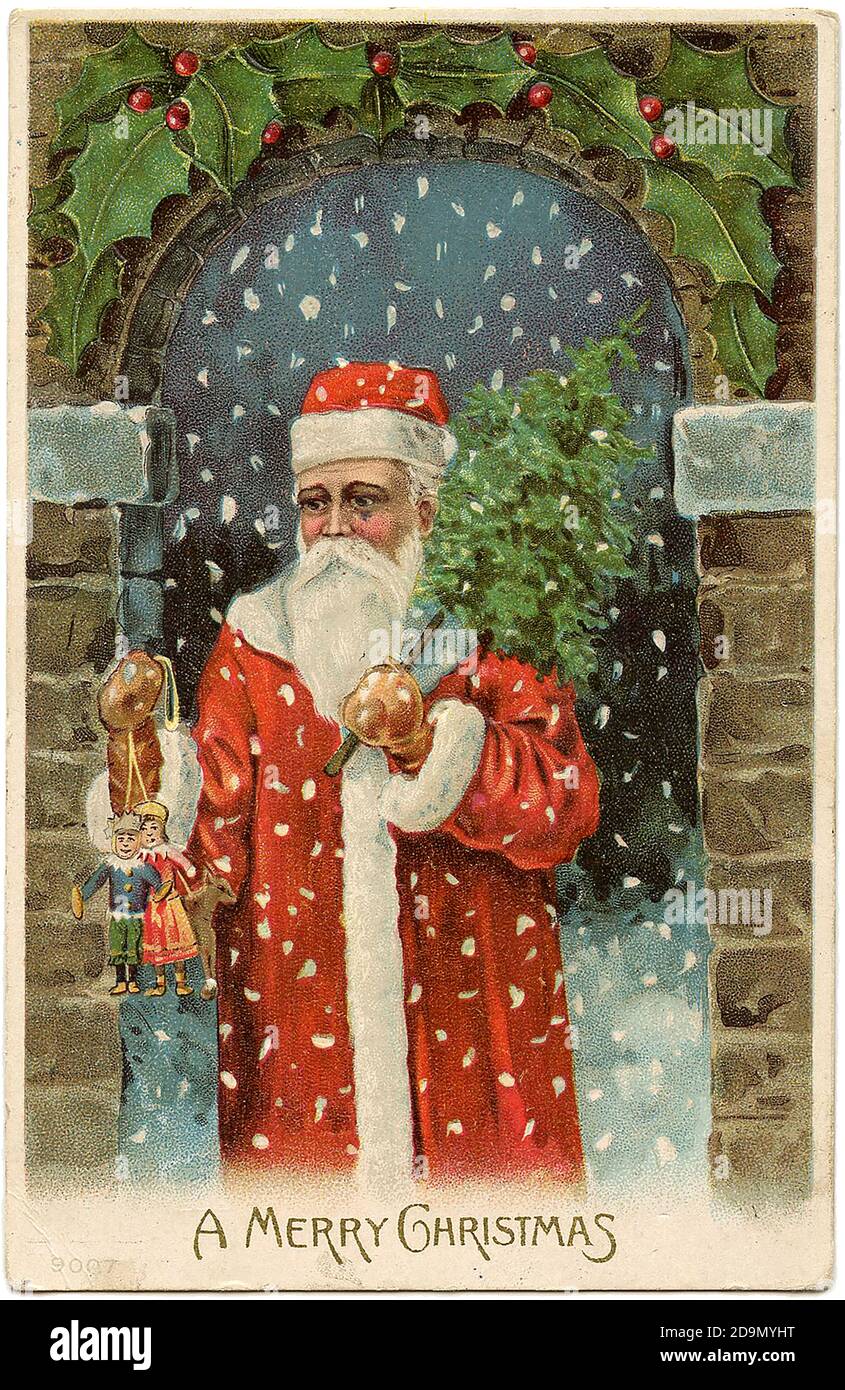 Weihnachtsmann - Alte Christchas-Karte Illustration im Vintage-Stil Stockfoto