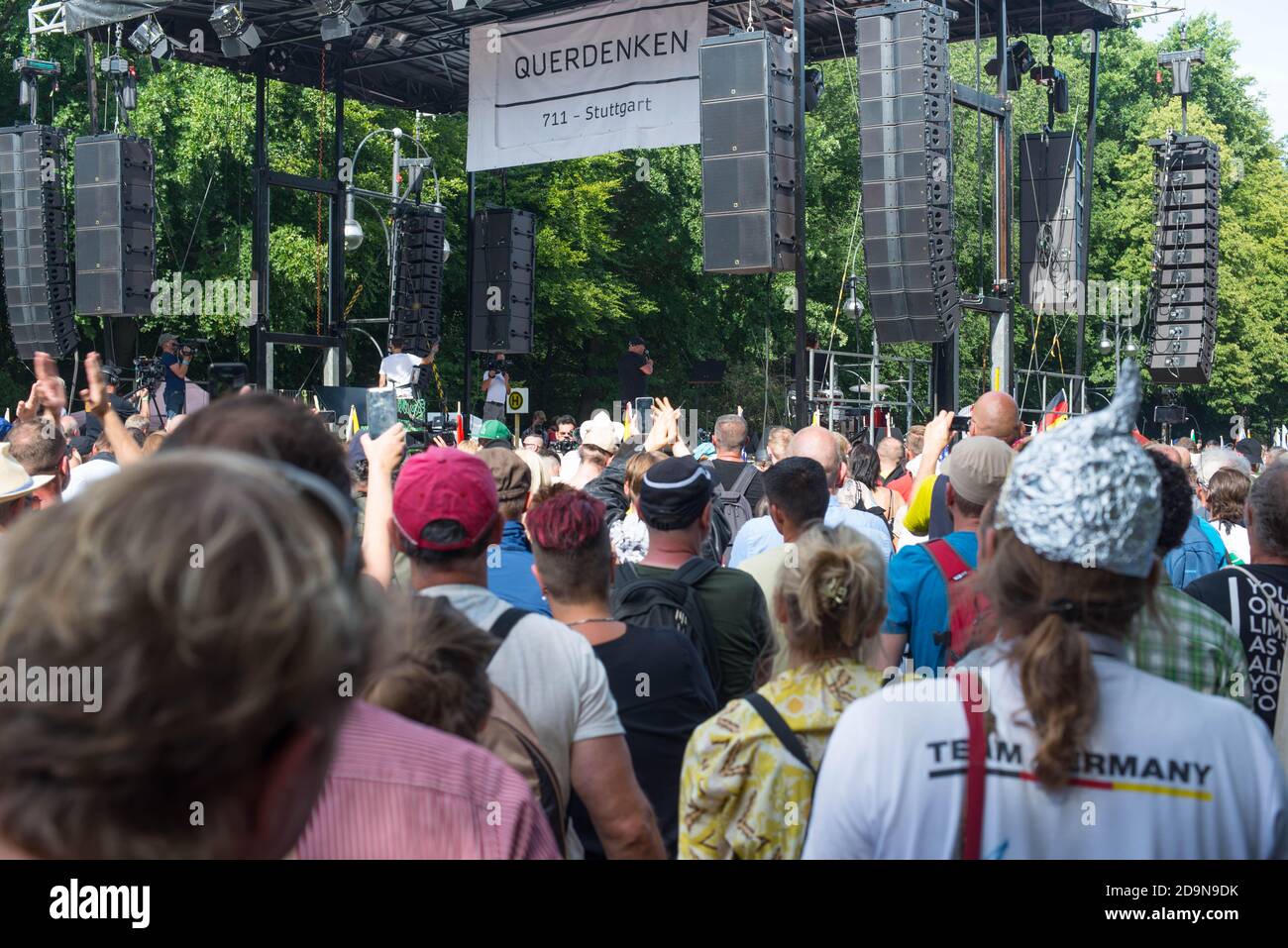 Demonstration Berlin am 1.8.2020, Protest gegen Coronabestimmungen in Deutschland, august 2020 Stockfoto