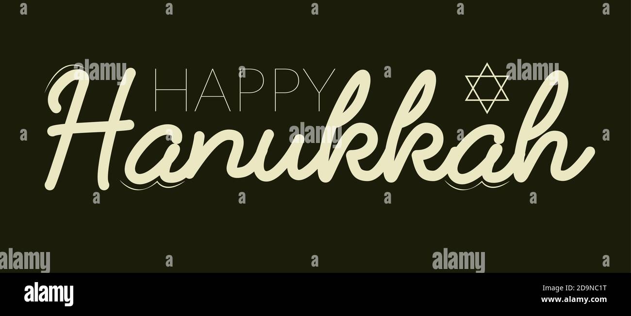Vektor-Illustration von Happy Hanukkah. Schriftzug Text Zeichen isoliert auf weißem Hintergrund. Symbol des Judentums. Hanukkah Logo für Grußkartenvorlage Stock Vektor
