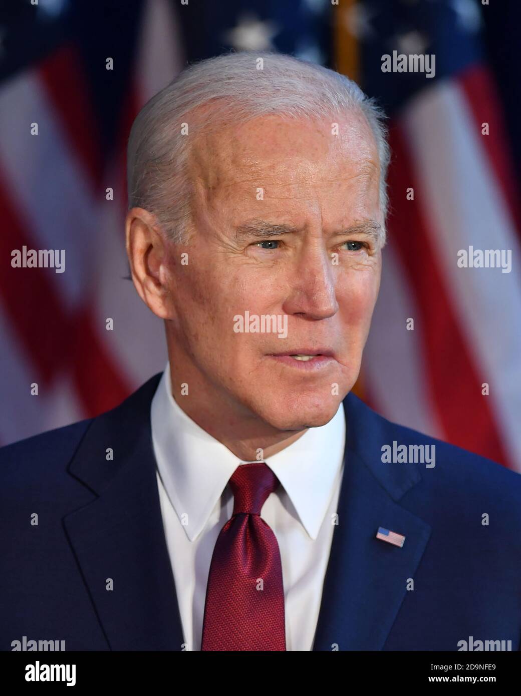 Demokratische Präsidentschaftskandidat, der ehemalige Vizepräsident Joe Biden liefert Erläuterungen zu den jüngsten Aktionen der Trumpf Verwaltung im Irak am 7. Januar 2007 Stockfoto
