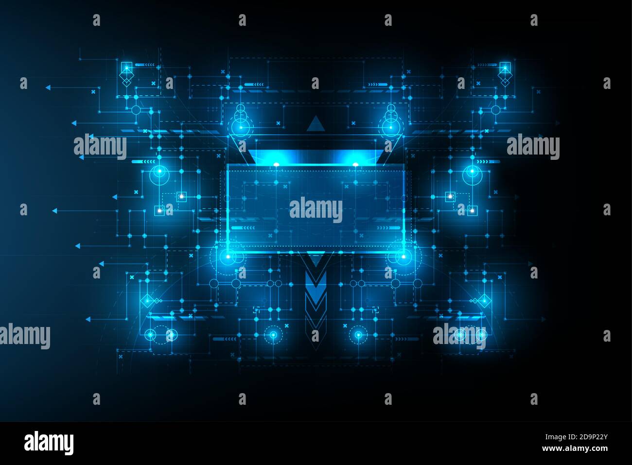 Abstrakt futuristische Schaltkreis Anschlussplatine mit Raumrahmen auf ther Mitte.Vektor und Illustration Stock Vektor