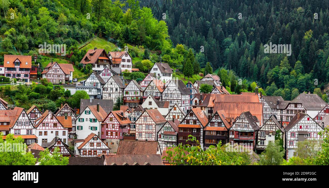 Fachwerkhäuser in Schiltach im Schwarzwald Stockfoto