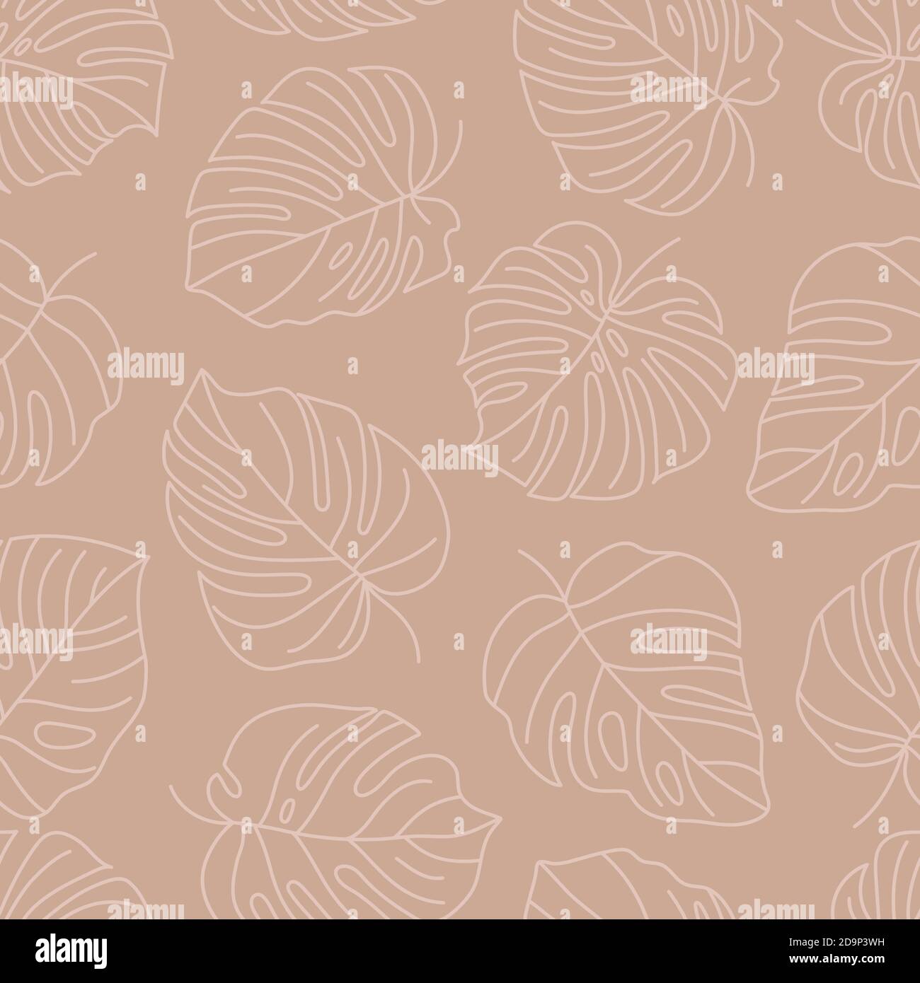Tropisches Monstera Blätter Nahtloses Muster. Vector floralen Hintergrund in einem trendigen minimalistischen linearen Stil in rosa Pastellfarben für den Druck von Verpackungen Stock Vektor