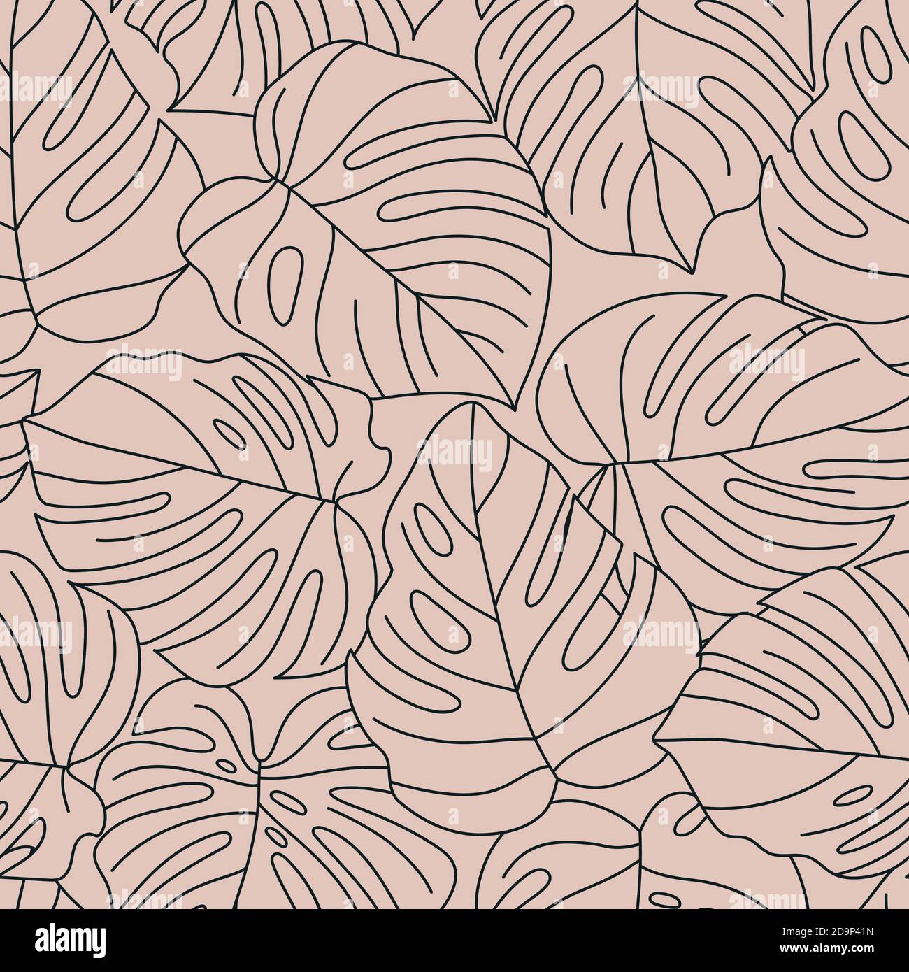 Tropisches Monstera Blätter Nahtloses Muster. Vector floralen Hintergrund in einem trendigen minimalistischen linearen Stil in rosa Farben für den Druck von Verpackungen, fabri Stock Vektor