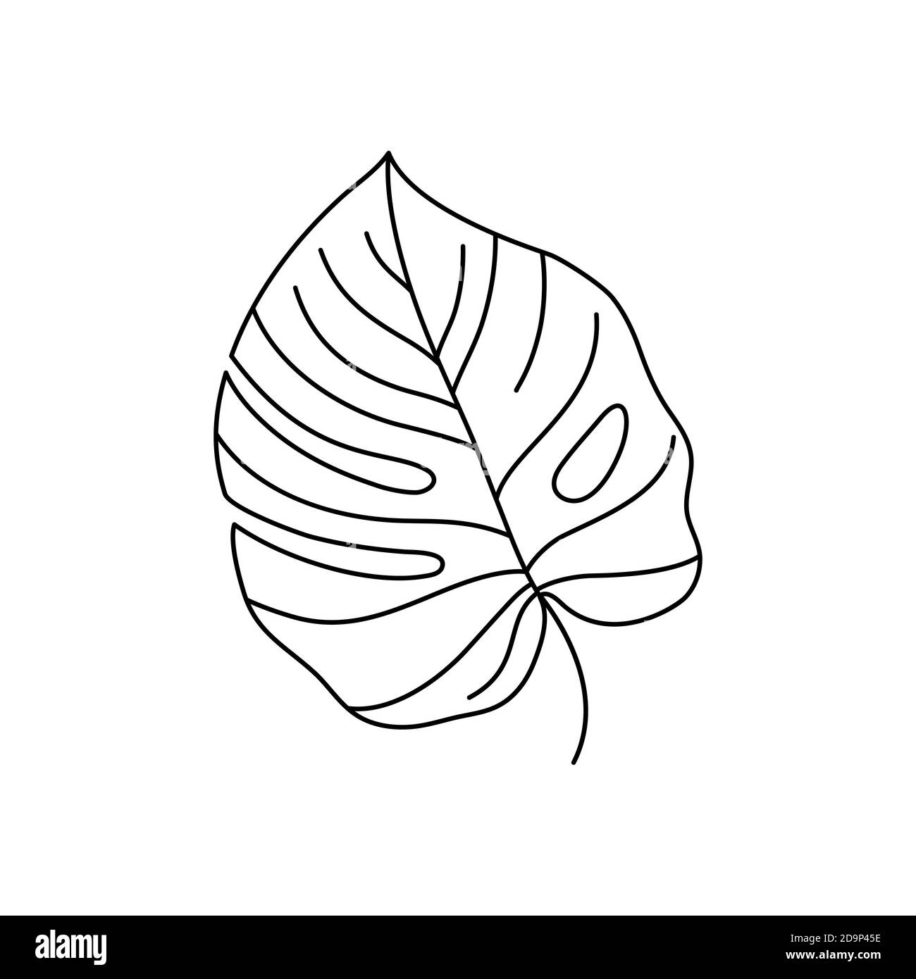 Monstera Blatt tropischer Pflanzen. Umriss Palmblatt in einem trendigen minimalistischen Liner Style. Vektorgrafik. Zum Bedrucken von T-Shirt, Web Design, beau Stock Vektor