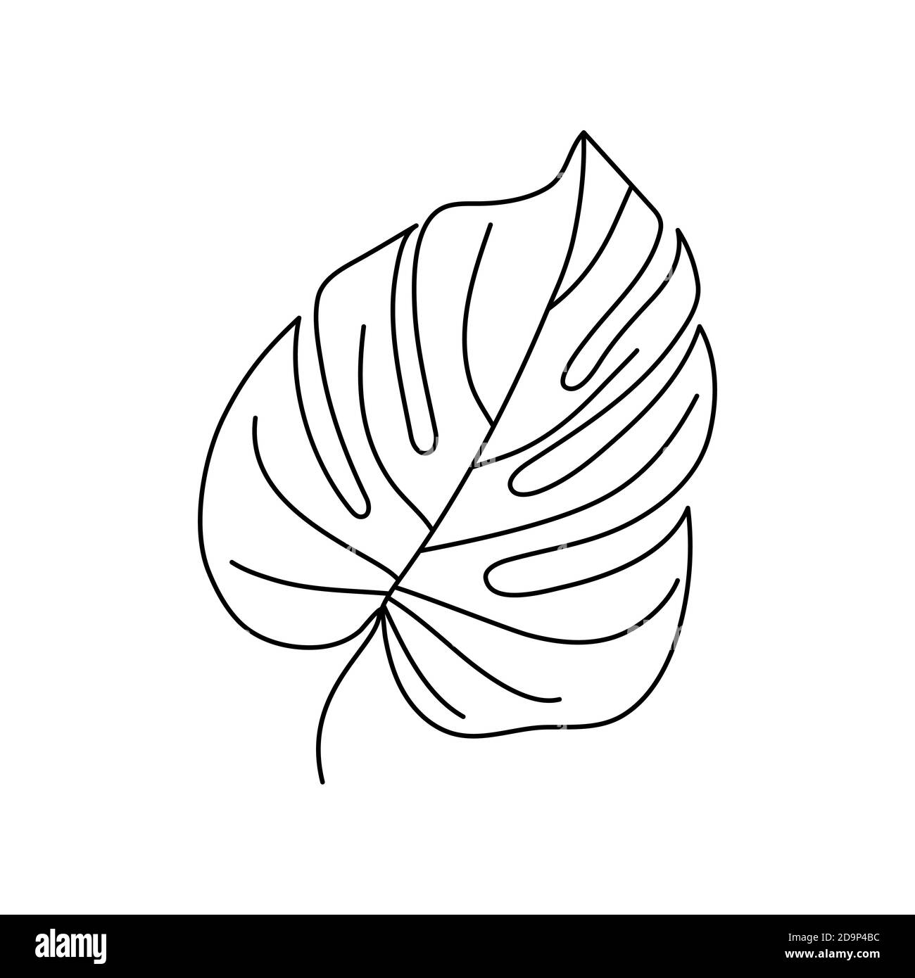 Monstera Blatt tropischer Pflanzen. Umriss Palmblatt in einem trendigen minimalistischen Liner Style. Vektorgrafik. Zum Bedrucken von T-Shirt, Web Design, beau Stock Vektor