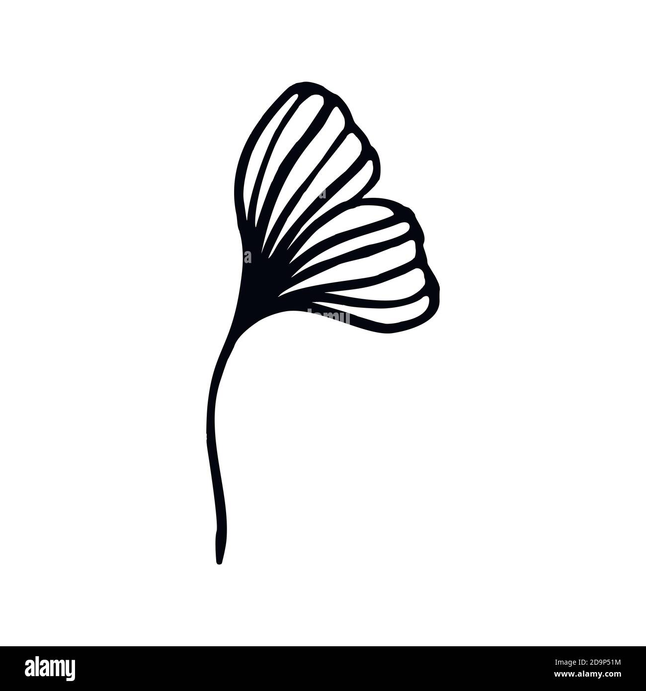 Ginkgo biloba Blatt handgezeichnete Konturlinie. Vector Blumenkunst in einem trendigen minimalistischen Stil. Stock Vektor