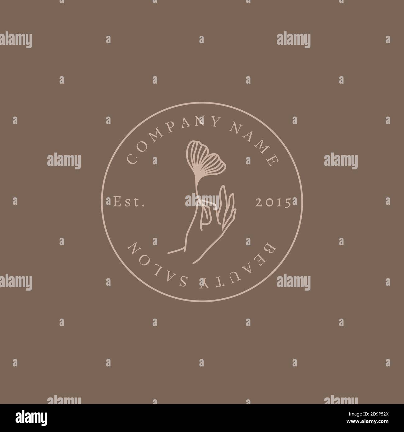 Schönheitssalon Logo Hand hält ein Ginkgo Blatt in trendigen linearen minimalistischen Stil. Vector Round Emblem Beauty Studio Stock Vektor