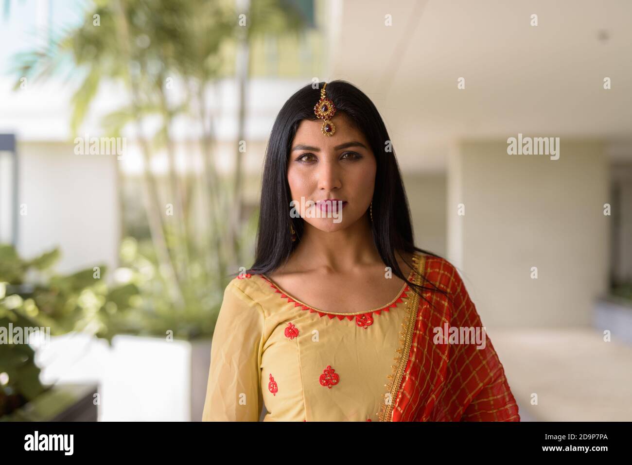 Portrait der schönen jungen Frau in traditionellen indischen Kleid Stockfoto