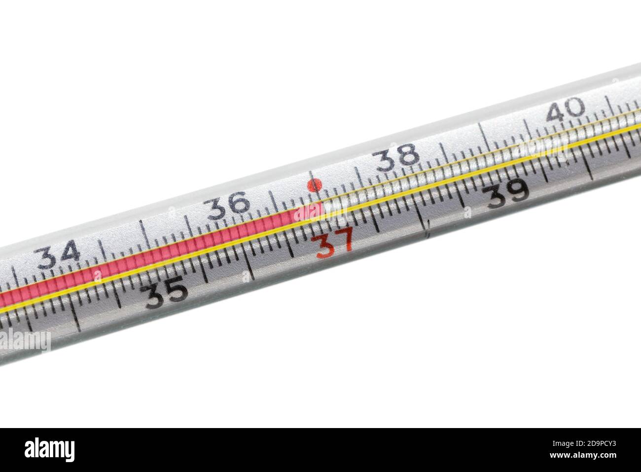 Closeup-Thermometer auf weißem Hintergrund isoliert Stockfoto