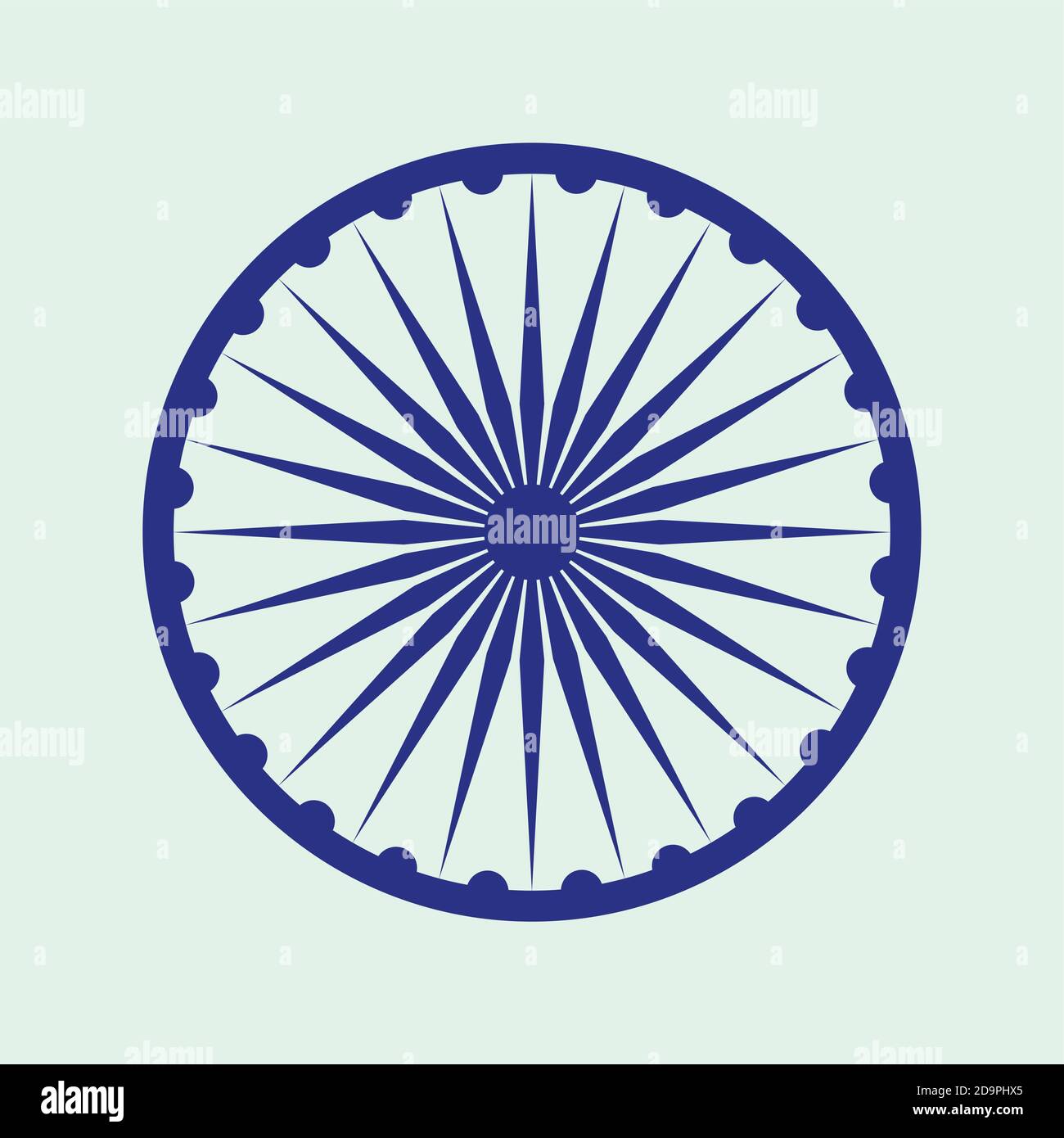 Indisches Ashoka Chakra Emblem isoliert in hellem Farbton blau Stock Vektor