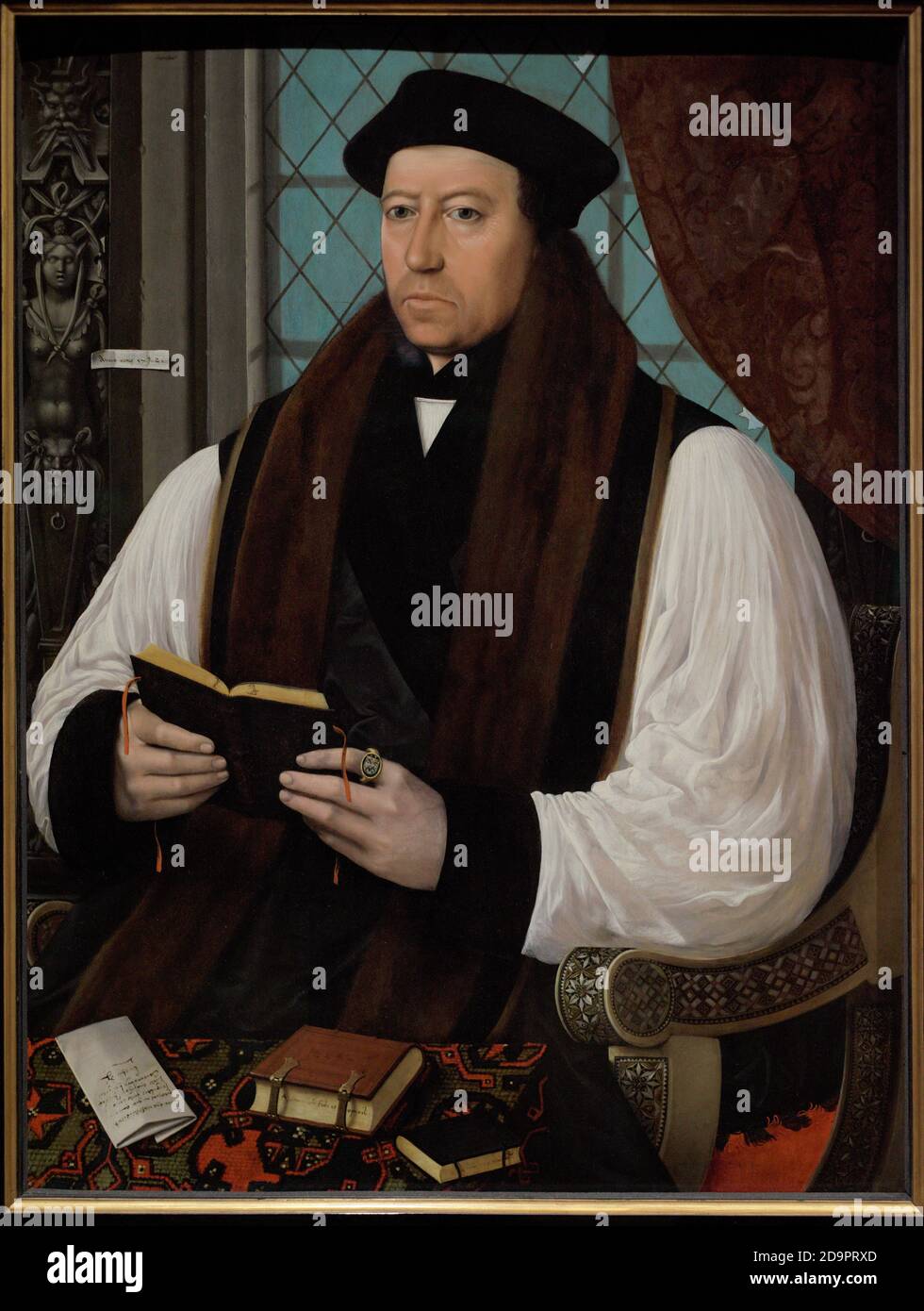 Thomas Cranmer (1489-1556). Der erste protestantische Erzbischof von Canterbury. Berater der englischen Könige Henry VIII und Edward VI.. Er wurde von der katholischen Königin Maria I. für die Förderung des Protestantismus verurteilt, der Ketzerei verurteilt und auf dem Scheiterhaufen verbrannt. Porträt von Gerlach Flicke (aktiv 1545-gestorben 1558). Cranner ist dargestellt halten die Briefe des heiligen Paulus. Öl auf Platte, 1545. National Portrait Gallery. London, England, Vereinigtes Königreich. Stockfoto