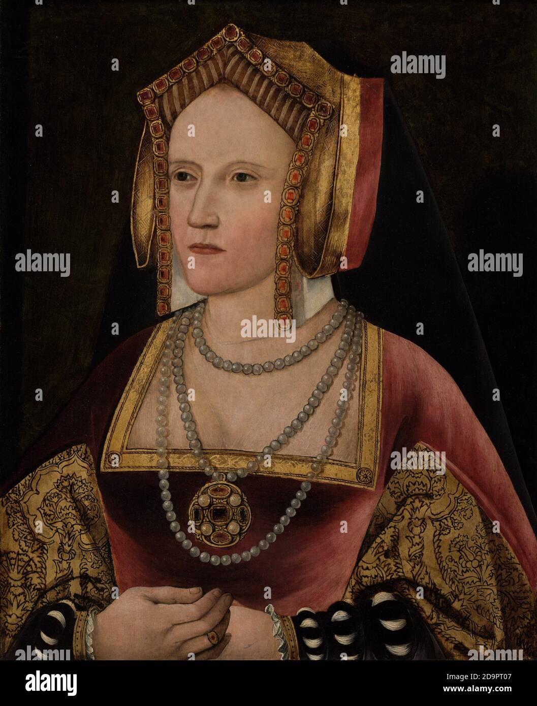 Katherine von Aragon (1485-1536). Königin von England. Erste Frau von König Heinrich VIII. Katherine war die jüngste Tochter der spanischen Herrscher Ferdinand II. Von Aragon und Isabella I. von Kastilien. Anonymes Porträt. Öl auf Platte (52 x 42 cm), c. 1520. National Portrait Gallery. London, England, Vereinigtes Königreich. Stockfoto