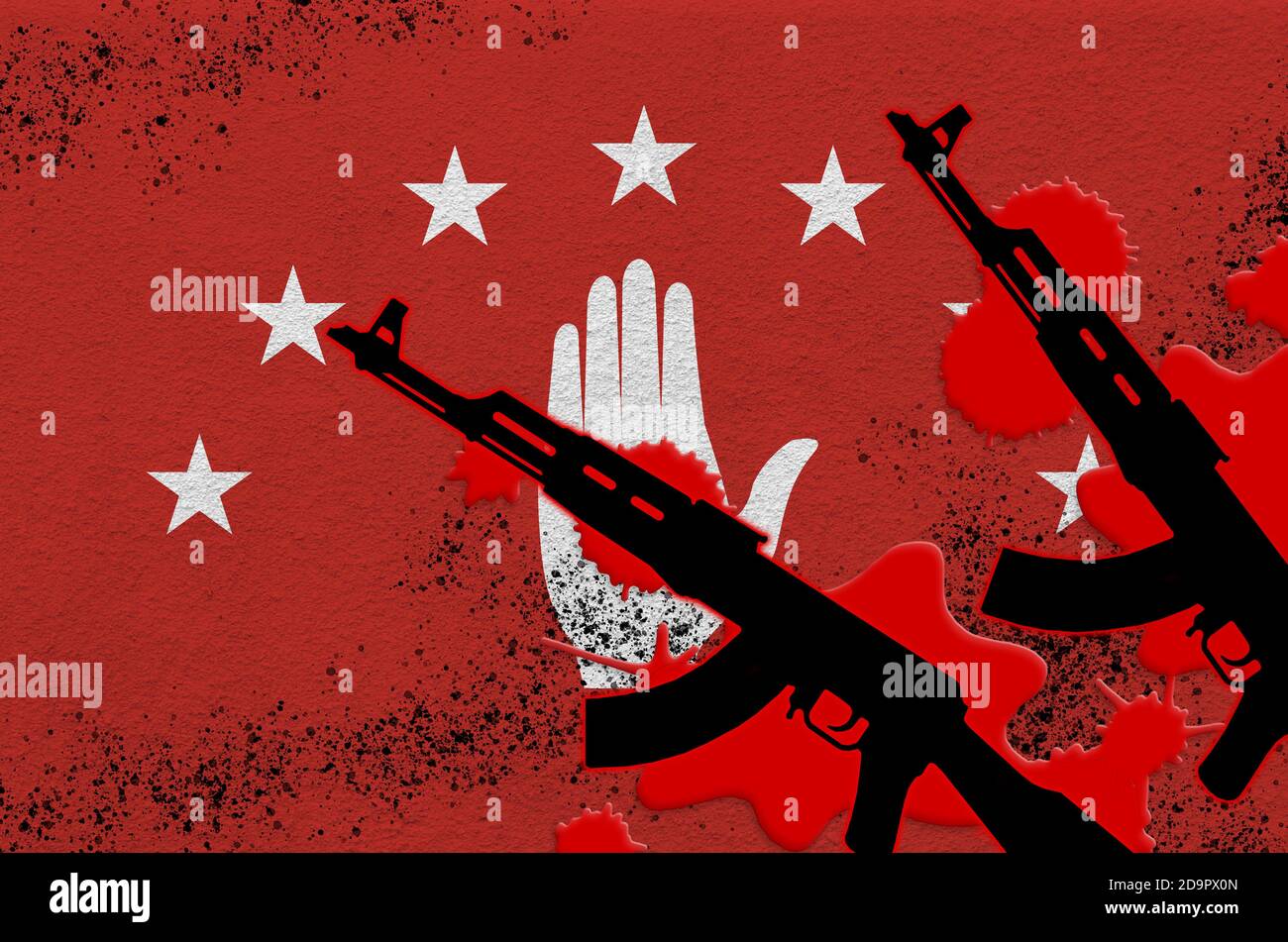 Irakische Flagge und Waffen in rotem Blut. Konzept für Terrorangriffe und  militärische Operationen. Waffenhandel Stockfotografie - Alamy