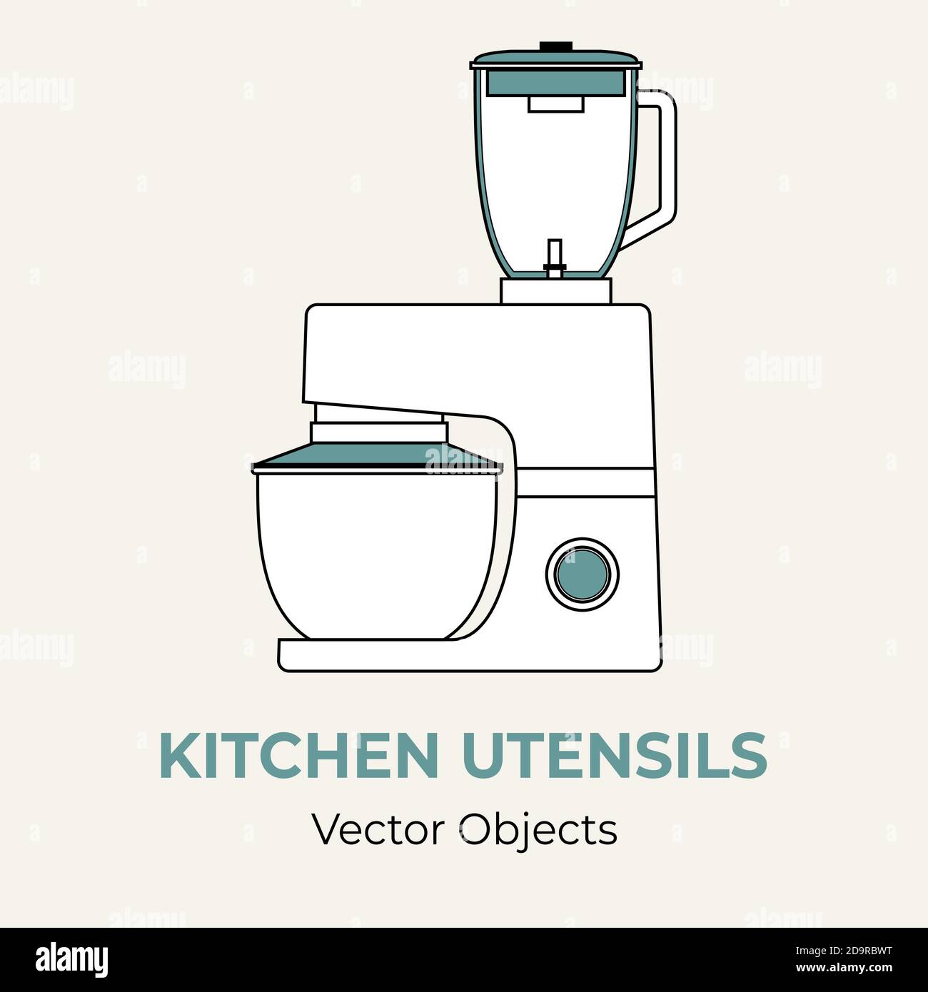 Mixer Küchenmaschine Mix Mixer Vektor-Abbildung. Vektorlinien-Illustration isoliert. Küchenmischer Logo Symbol Bäckerei Stock Vektor