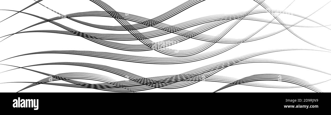 Abstrakter Hintergrund aus gewellten ineinander verschlungene Linien, schwarz auf weiß Stock Vektor