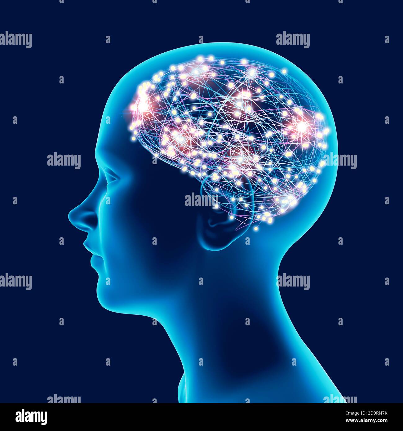 Neurologie, Philosophie: Verbindungen, die Entwicklung des Denkens und der Reflexion, die unendlichen Möglichkeiten von Gehirn und Geist. Menschliche Anatomie Stockfoto