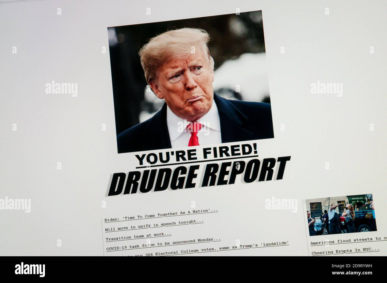 November 2020, 07. Startseite der Drudge Report-Website als Donald Trump die US-Präsidentschaftswahl 2020 verliert. Credit sjscreens/Alamy. Stockfoto