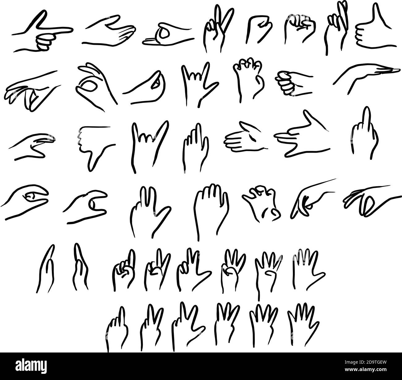 Menschliche Hand Gesten Set Vektor Illustration Skizze Doodle Hand