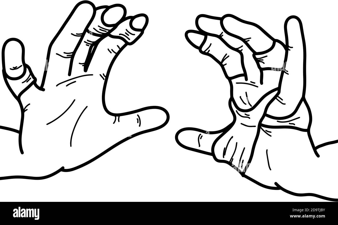 Nahaufnahme zwei Hände von künstlerischen Turnspieler Vektor Illustration Skizze doodle handgezeichnet mit schwarzen Linien isoliert auf weißem Hintergrund Stock Vektor