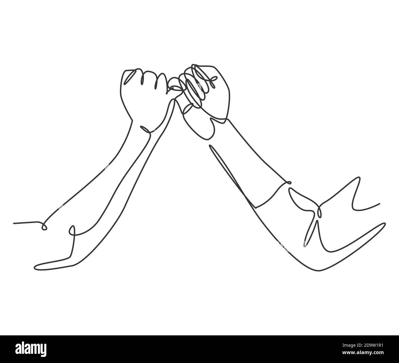 Eine Linienzeichnung von zwei Händen Haken sich ihre kleinen Finger ein. Freundschaft Bindung in kontinuierlichen Linie Zeichnung Design-Stil. Promise Concept-Vektor Stock Vektor
