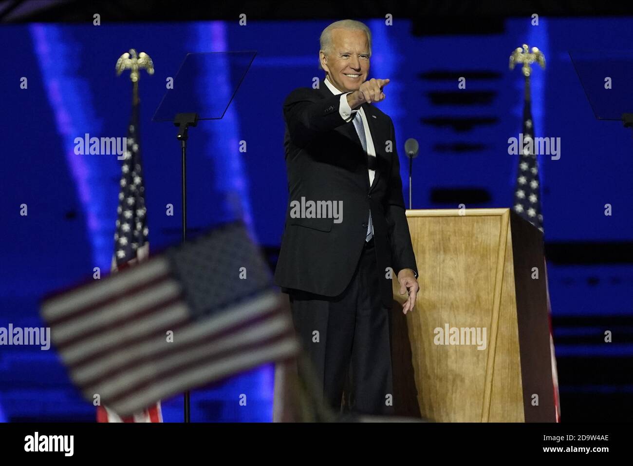 Wilmington, Usa. November 2020. Der designierte Präsident Joe Biden spricht am Samstag, den 7. November 2020 im Chase Center in Wilmington, Delaware. Biden besiegte Präsident Donald Trump, um 46. Präsident der Vereinigten Staaten zu werden. Pool Foto von Andrew Harnik/UPI Kredit: UPI/Alamy Live Nachrichten Stockfoto