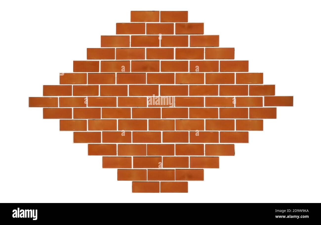 Gruppe von alten Ziegeln Wand isoliert auf weißem Hintergrund. Stockfoto