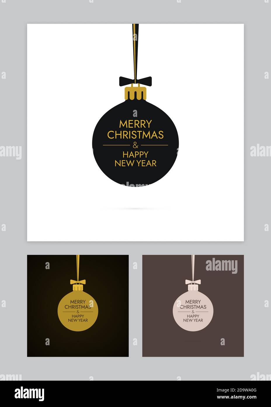 Weihnachtskugeln mit Schleifen und Bändern. Verschiedene Farben neue Jahr Grußkarten Designs. Stock Vektor