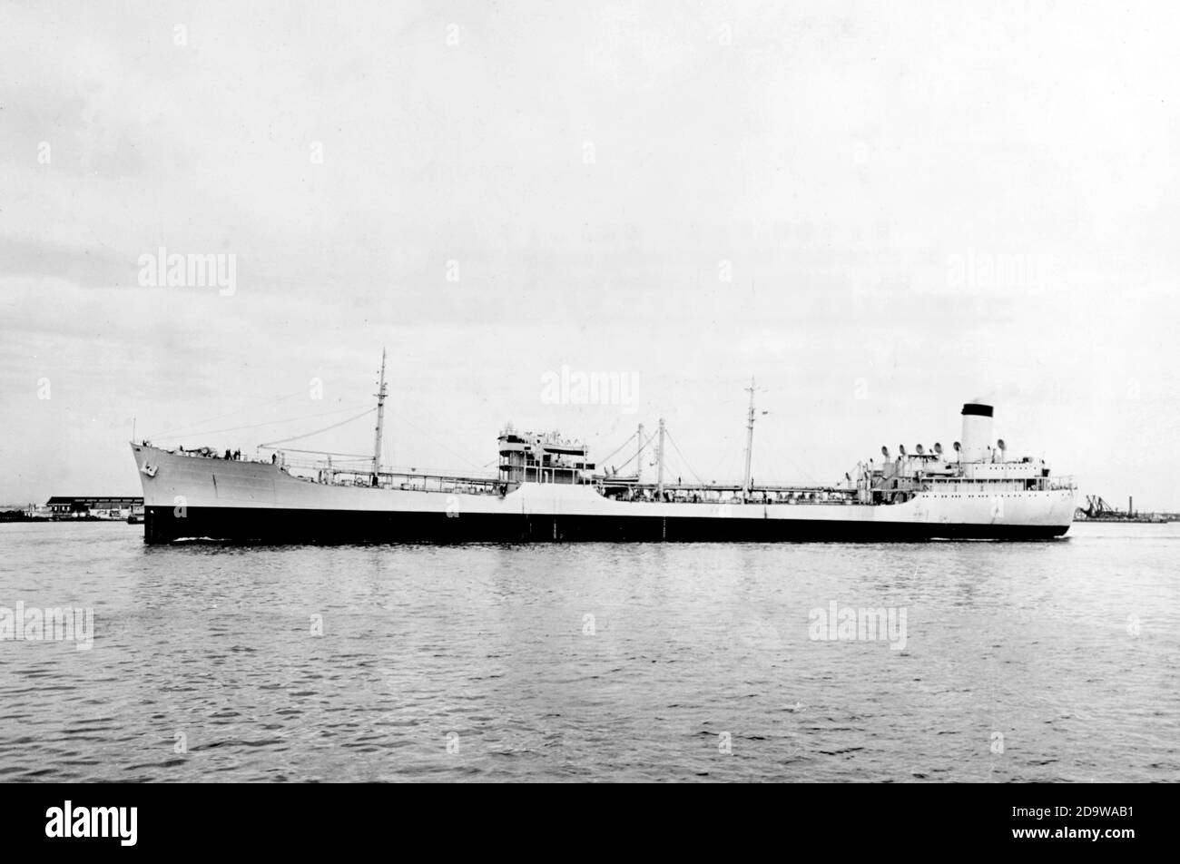 Die US Navy Fleet Oiler USS Neosho (AO-23) zum Zeitpunkt ihrer Inbetriebnahme, ca. Mitte 1939. Stockfoto