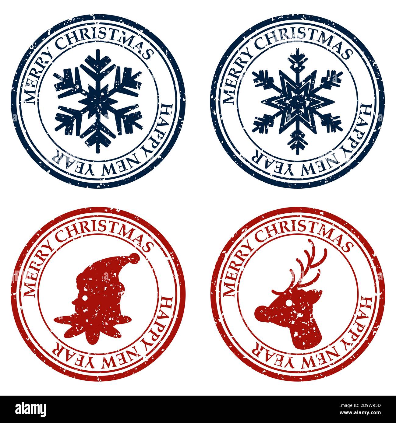 Frohe Weihnachten Frohes Neues Jahr Set Dirty Post Stempel Icon Isoliert auf weißem Vektor Stock Vektor